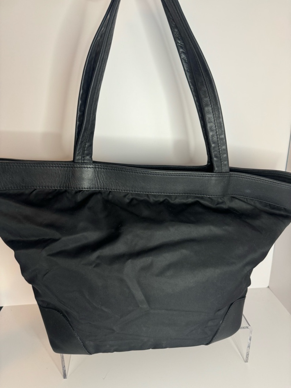 #284 Furla Black Nylon & Leather Shoulder Tote Bag - Picture 4 of 17